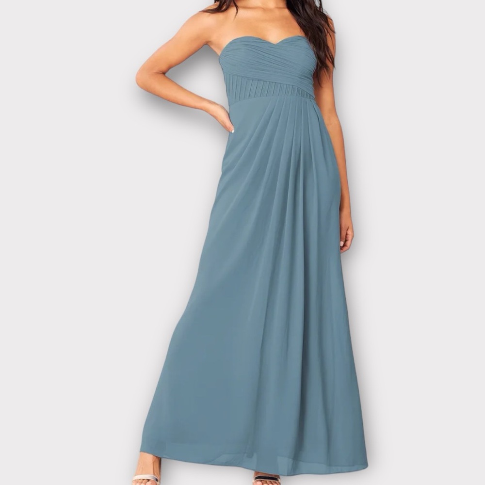 Lulus Women’s With All My Heart Dress Small Pleated Strapless Maxi Slate Blue